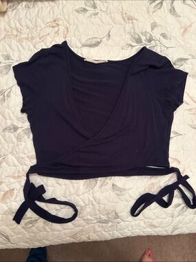 OOTDFash Navy Wrap Crop Top with Ties